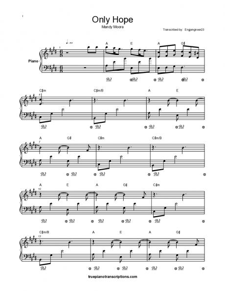 Only Hope - Mandy Moore (Piano Accompaniment) | Piano Sheet Music ...